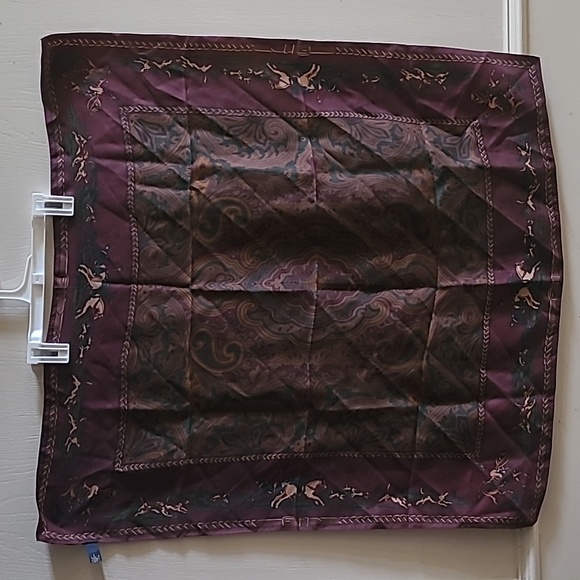 Polo Ralph Lauren Accessories - VTG Polo Ralph Lauren Silk Scarf POLO EQUESTRIAN Horse Dogs Burgundy Paisley 31”